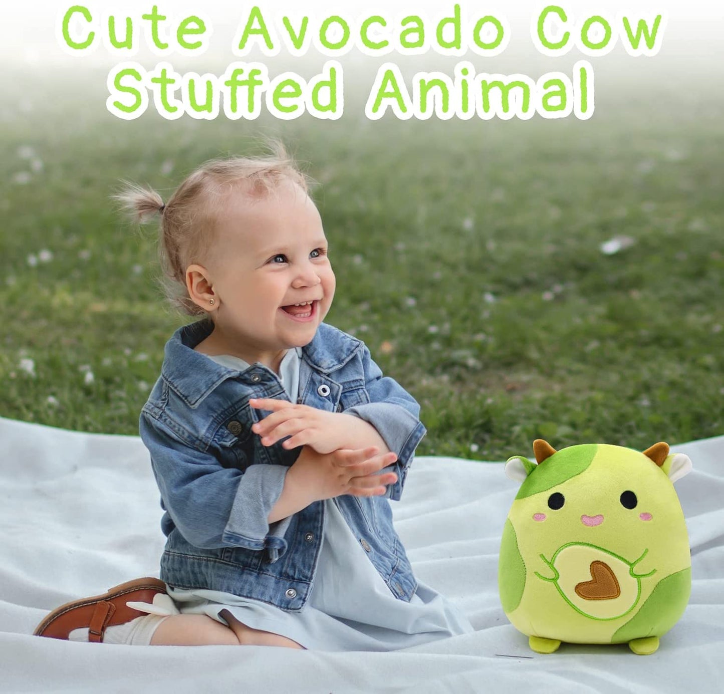 Cow Stuffed Animal Cow Plush Pillows Toys, Kawaii Cow Plushie Green Avocado Plush Stuffed Cow Plush Toy, 3D Cute Soft Avocado Cow Pillow for Kids Friend Christmas Birthday Gifts Home Car Decoration