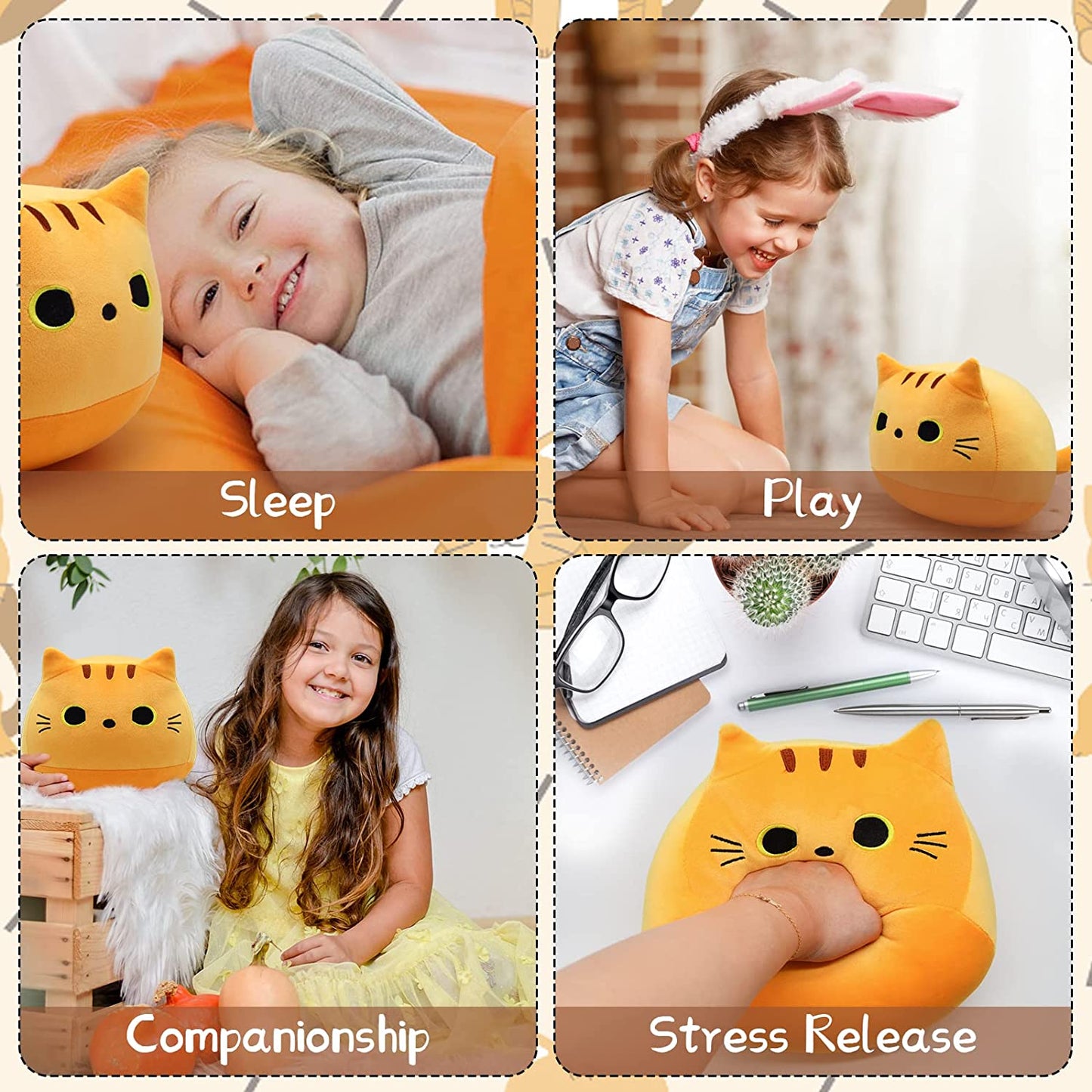 Cute Fat Cat Plush Pillow Toys, 9" Kawaii Yellow Cat Stuffed Animal Soft Cat Plushie Pillow Toy Cat Pillow Plush Stuffed Cat Plush Pillow for Kids Birthday Christmas Home Decoration