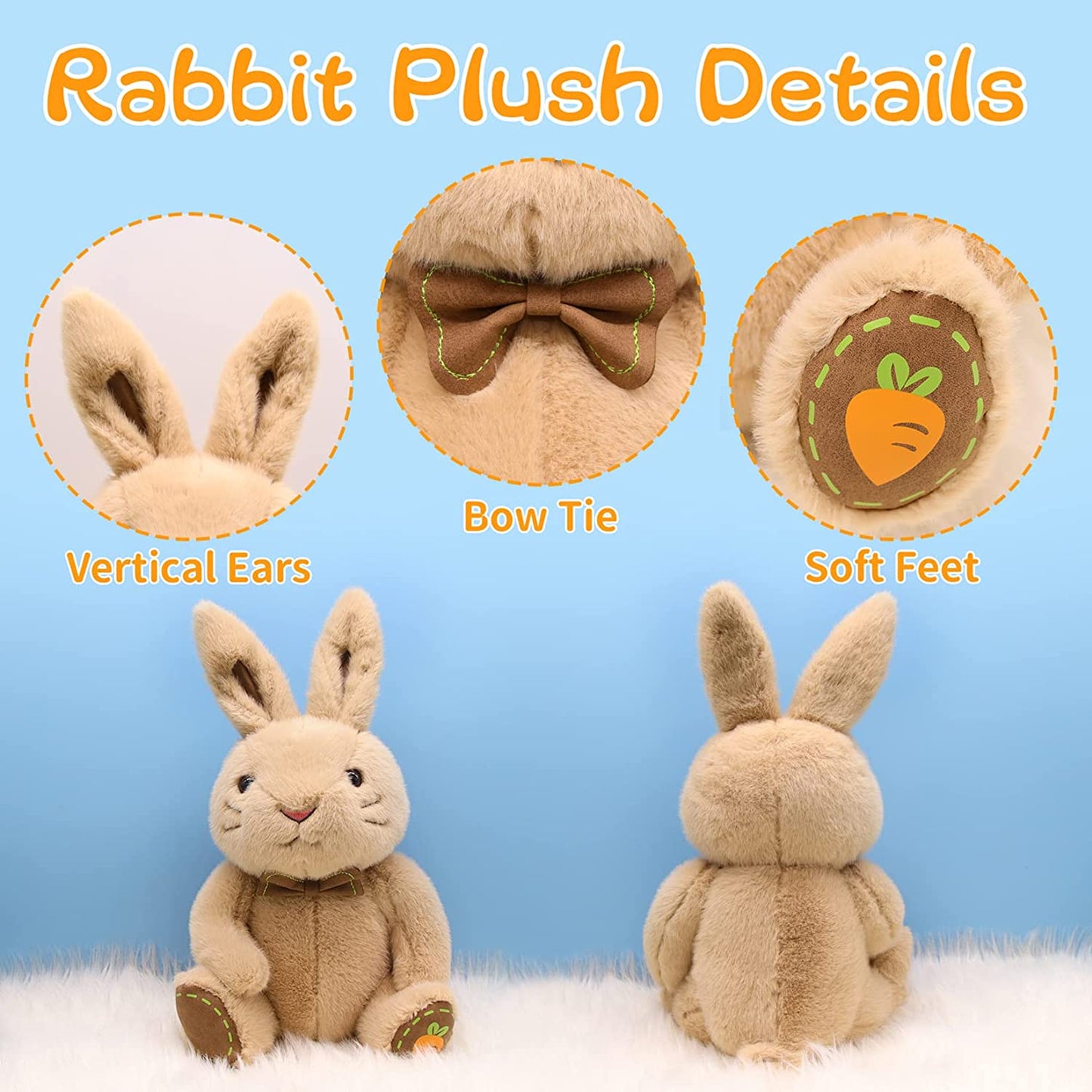 Easter Bunny Plush Bunny Stuffed Animal Rabbit, Cute Bunny Plushie Stuffed Bunny Rabbit Plush, Soft Brown Bunny Plush Rabbit Doll Gifts for Kids Boys Girls Birthday Easter Day Decorations