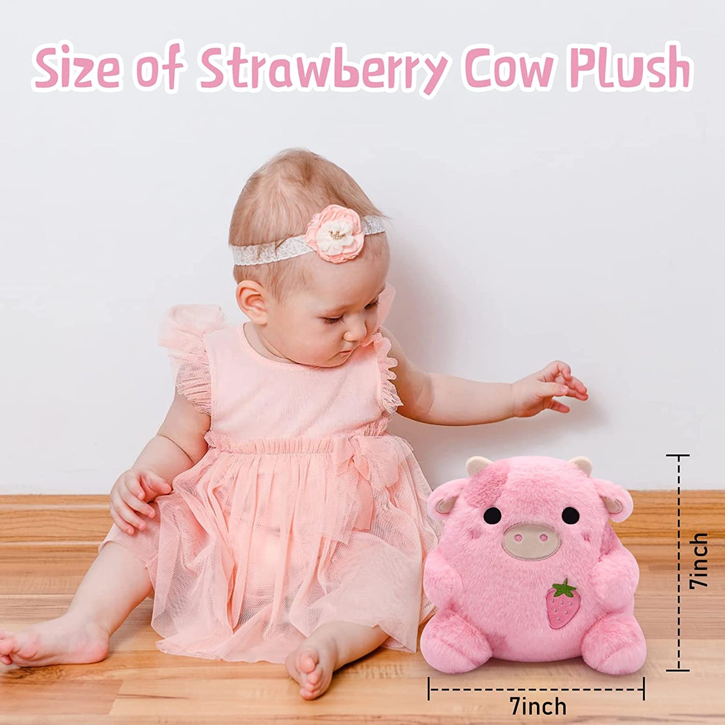 Strawberry Cow Plushie Pillow Cow Stuffed Animal Toys, Cute Strawberry Cow Plush Home Decorations, Soft Stuffed Cow Doll Lovely Gifts for Kids (Strawberry Cow)