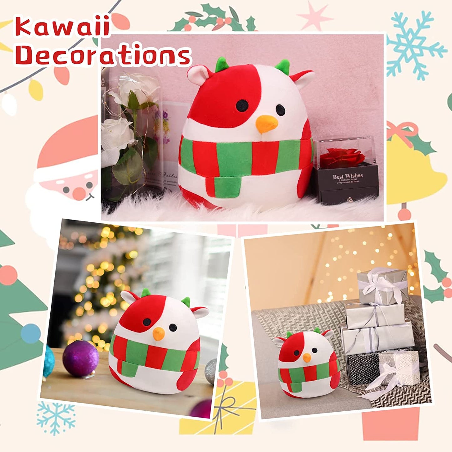 Cow Plush Toy - 3D Cute Cow Stuffed Animals Pillow Toy - Kawaii Cow Plush - Cow Pillow Plush for All Ages - Gift for Christmas Birthday Children's Day Home Decoration