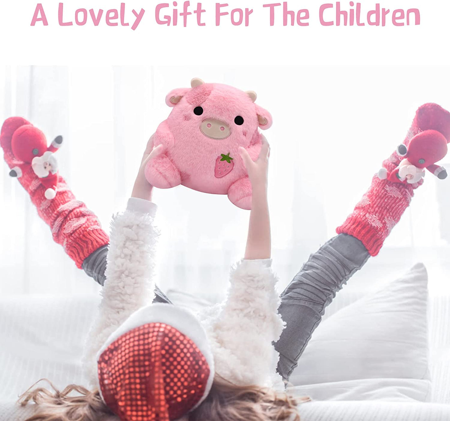 Strawberry Cow Plushie Pillow Cow Stuffed Animal Toys, Cute Strawberry Cow Plush Home Decorations, Soft Stuffed Cow Doll Lovely Gifts for Kids (Strawberry Cow)