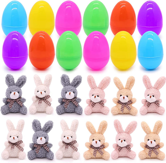 Easter Eggs Filled with Mini Animal Plush Toy Set, 12 Pack Cute Bunny Stuffed Animal Keychain, Easter Basket Stuffed Animals for Easter Egg Hunt Party Supplies Favors