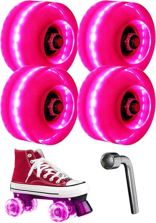 Light up Roller Skate Wheels with Bearings Luminous Installed Double Row Skating and Skateboard Roller Skates Accessories Transparent Flashing Universal Wheels