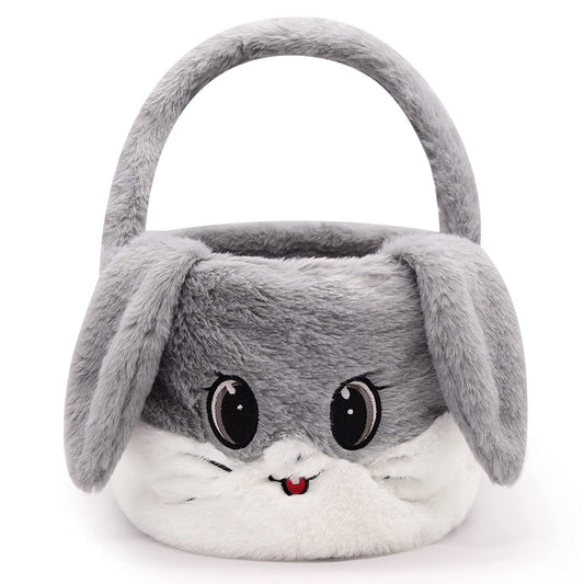 Easter Basket for Kids, Easter Baskets with Handle for Easter Eggs Hunting, Kawaii Easter Basket Cute Easter Decoration Gray Bunny Bags, Easter Theme Party Favor Easter Gifts for Girls Boys