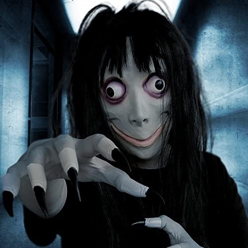 Creepy Mask Scary Challenge Games - Evil Latex Mask with Long Hair - Halloween Costume Creepy Cosplay Party Props