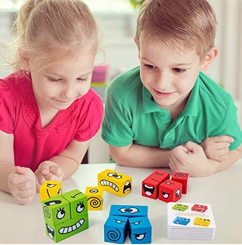 uzzle Games Block Puzzles Wooden Expressions Matching Toy Building Blocks Toy for Children's Logical Thinking Training Parent-Child Board Game Wooden Challenge Level Puzzle Toys