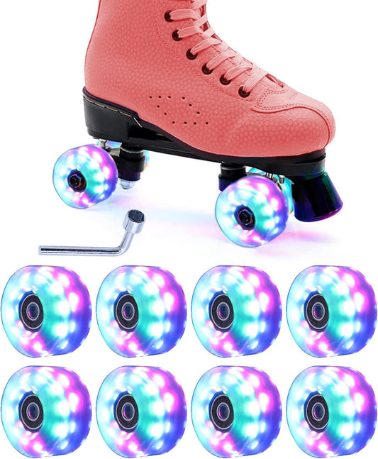 Light up Roller Skate Wheels Suitable fo Indoor Outdoor Roller Skate Wheels Skateboard Roller Skate Parts High-Speed Rotating Luminous Rollerskate Wheels（8PCS）