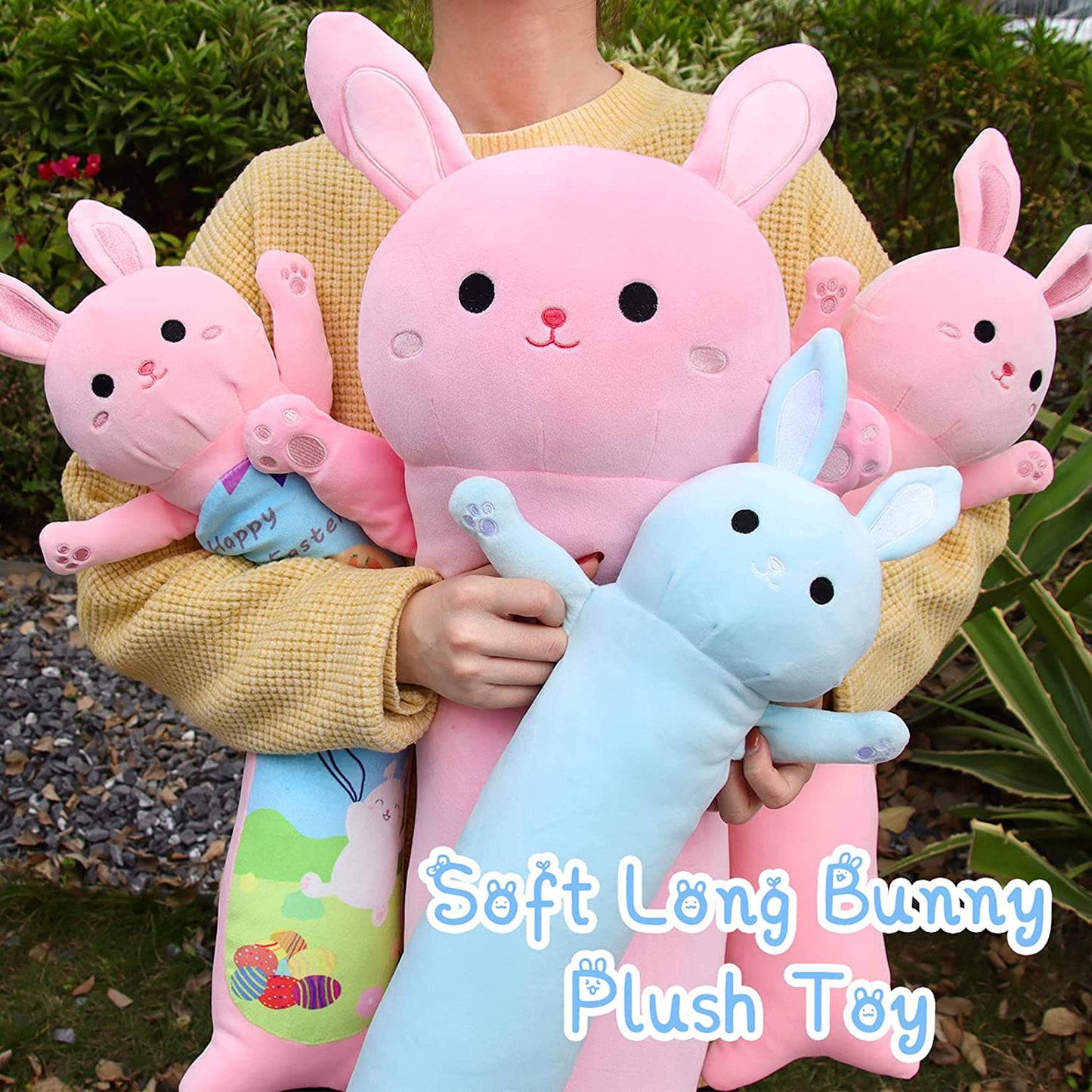 Long Bunny Plush Long Body Pillow Toy, 42" Kawaii Pink Long Bunny Stuffed Animals Bunny Plushie, Soft Long Rabbit Plush Hugging Pillow Plush Bunny Toys for Kids Birthday Valentines Day Easter Day Gift