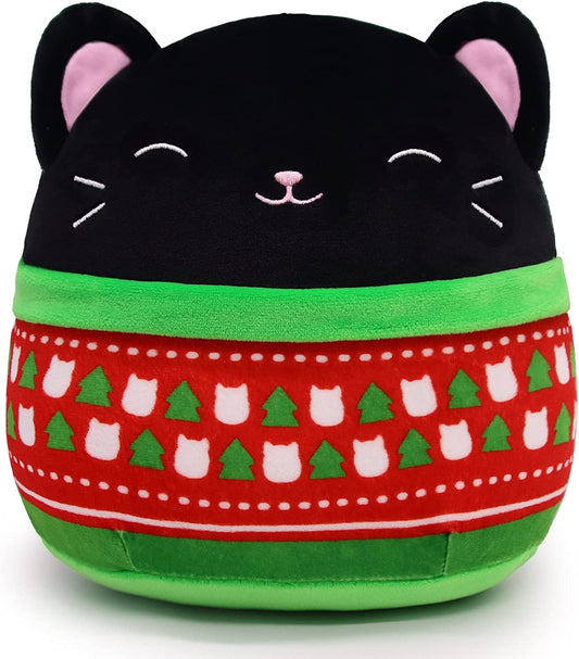 Black Cat Plush Pillow Cat Stuffed Animals, Soft Cute Christmas Plush Cat Pillow Cat Plushie Cat Doll, Kawaii Stuffed Animal Cat Plush Stuffed Cat Toys for Kids Birthday Christmas Decorations Gifts