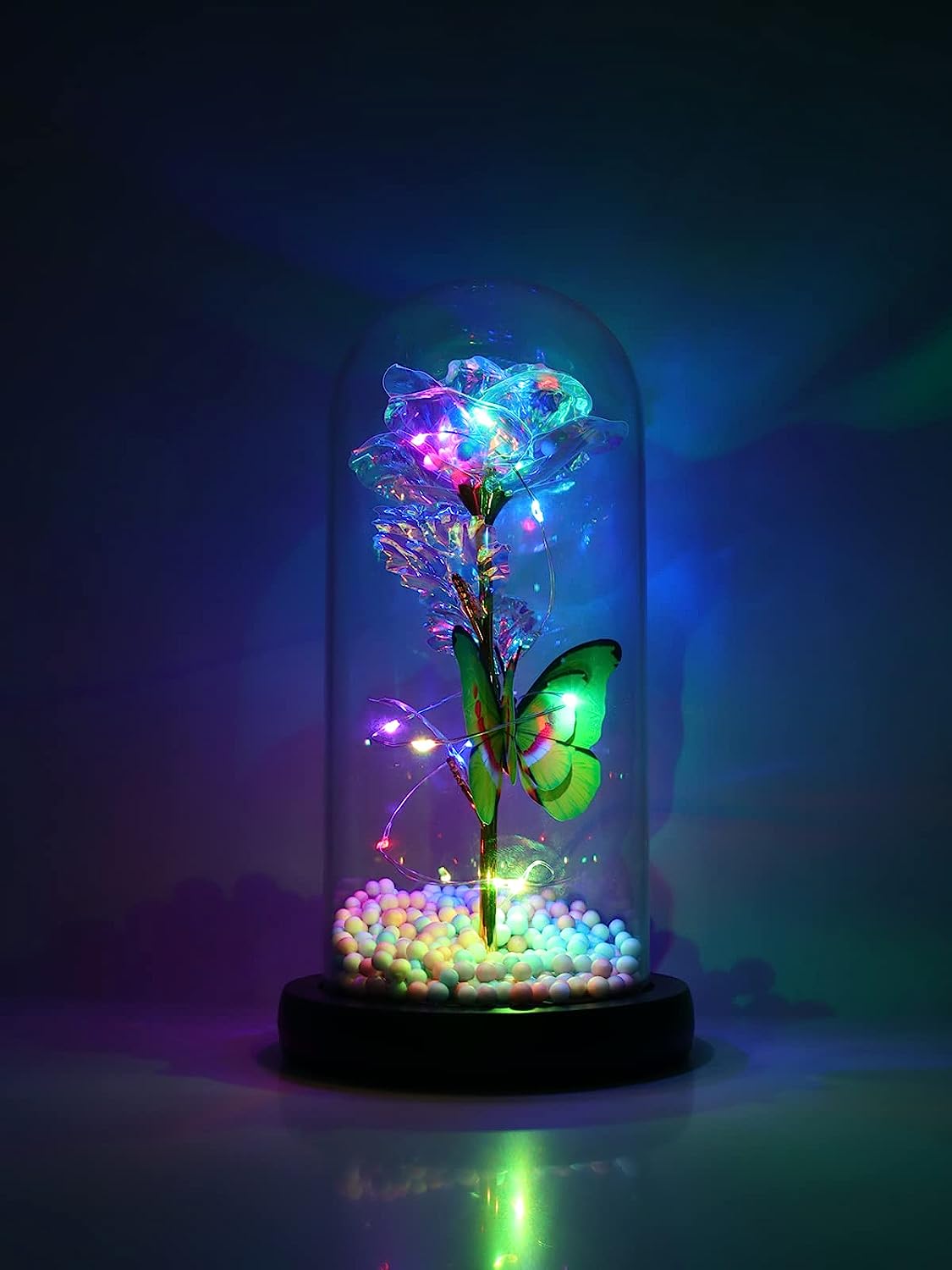 Valentine's Day Decoration Enchanted Rose in Glass Dome for Her, Galaxy Rose Flower in Glass Dome Valintine Day Gifts for Women Girlfriend