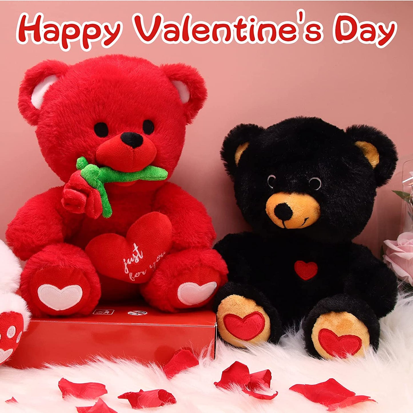 Valentines Day Gifts Teddy Bear Stuffed Animal for Girlfriend Boyfriend, 9.5“ Cute Red Teddy Bear Plush Holding Red Heart with Rose, Cute Valentines Day Stuffed Animals Bear Gifts for Kids Her Him