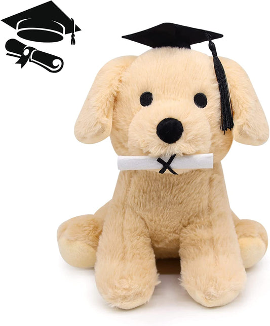 Brown Dog Stuffed Animals for Kids Girls Boys, Soft Cute Stuffed Dog Plush Dog with Graduation Hat, Kawaii Stuffed Animal Dog Plush Doll for 2023 Graduation Day Gift