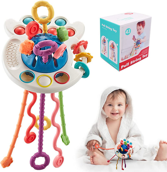 Montessori Toys for Babies 6-12 Months, Montessori UFO Silicone Pull String Activity Toys, Sensory Toys for 1 Year Old, Montessori Toys for 1 Year Old, Baby Toys Travel Toys for Toddlers Gift