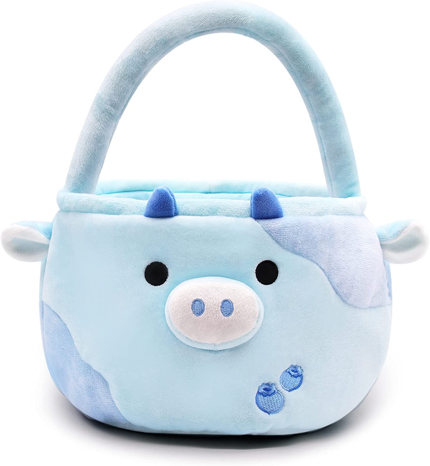 Easter Basket for Kids Cute Blueberry Cow Easter Basket with Handle, Large Easter Bags for Easter Egg Hunting Easter Theme Party Favor Kawaii Easter Gifts for Girls Boys