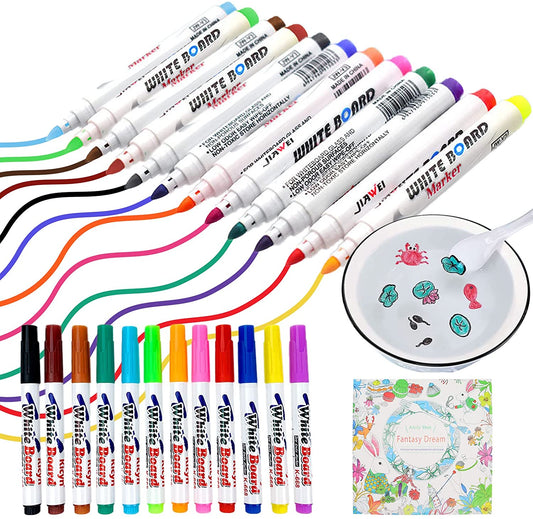 Magical Water Painting Pen, 12Pcs Magic Water Doodle Drawing Pens with Ceramic Spoon, Painting Floating Marker Pens, Magic Doodle Water Floating Pens for Kids Adults Teaching Drawing Gift