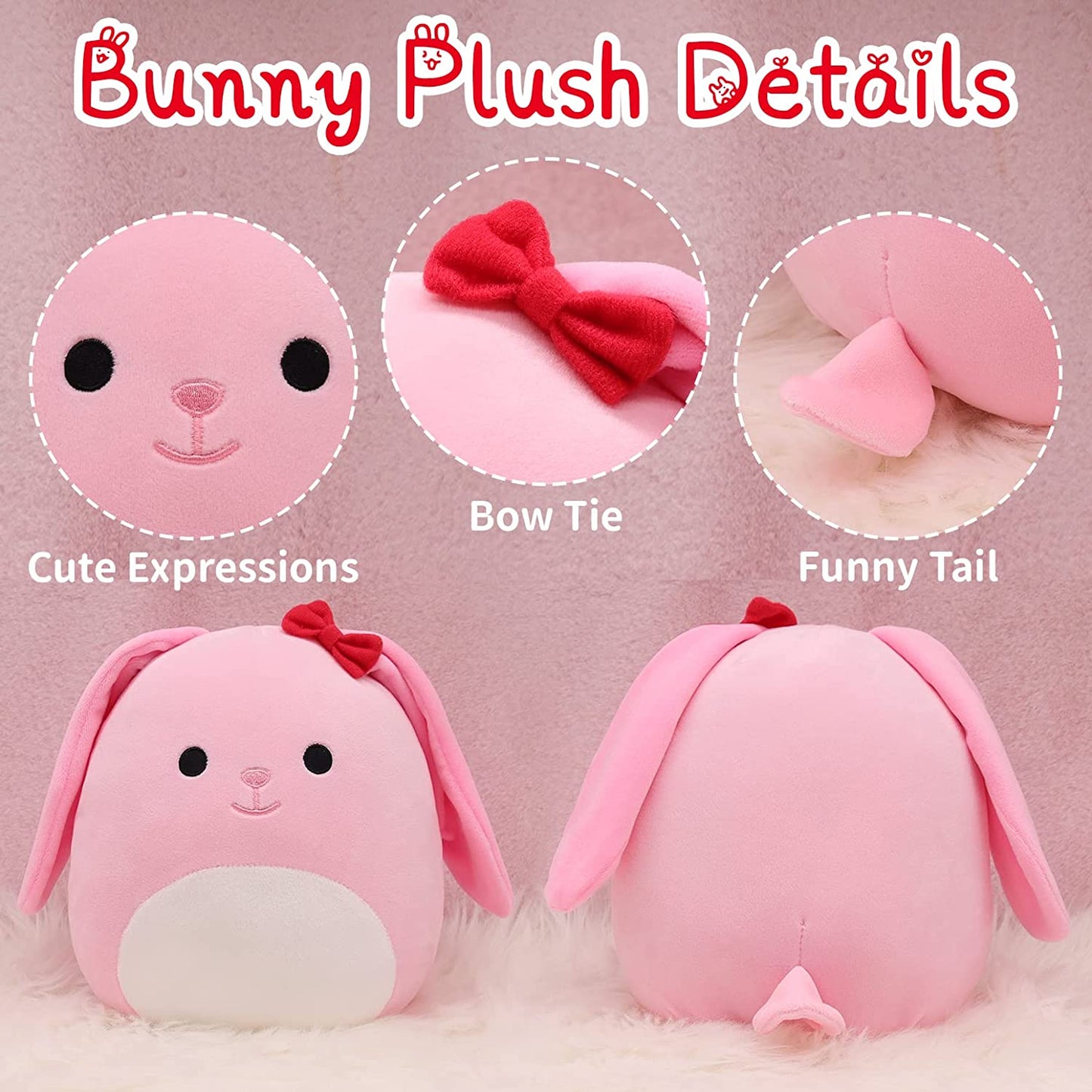 Cute Rabbit Plush Pillow Soft Rabbit Stuffed Animals, Pink Bunny Plush Bunny Stuffed Animals Toy, Kawaii Home Decoration Easter Gifts for Kids Boys Girls