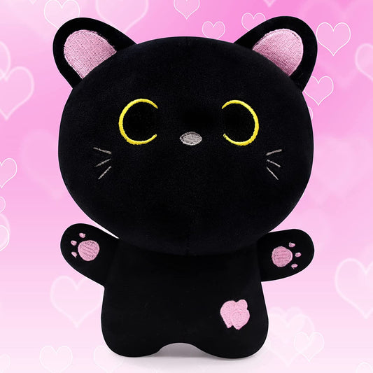 Black Cat Plush Valentines Decor Valentines Day Plush Gifts, Cute Black Cat Stuffed Animals Kawaii Black Cat Plushie Doll, Creative Soft Stuffed Cat Plush Toys for Kids Girlfriend Wife Boyfriend