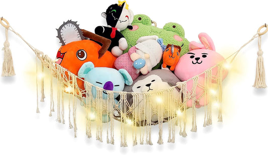 Stuffed Animal Hammock,Stuffed Animal Net For Storing Plush Toys,Corner toy hammock ,1 Piece Of Stuffed Animal Net + 2 Pieces Of Luminous Star Chandelier+6 Piece Hook Up