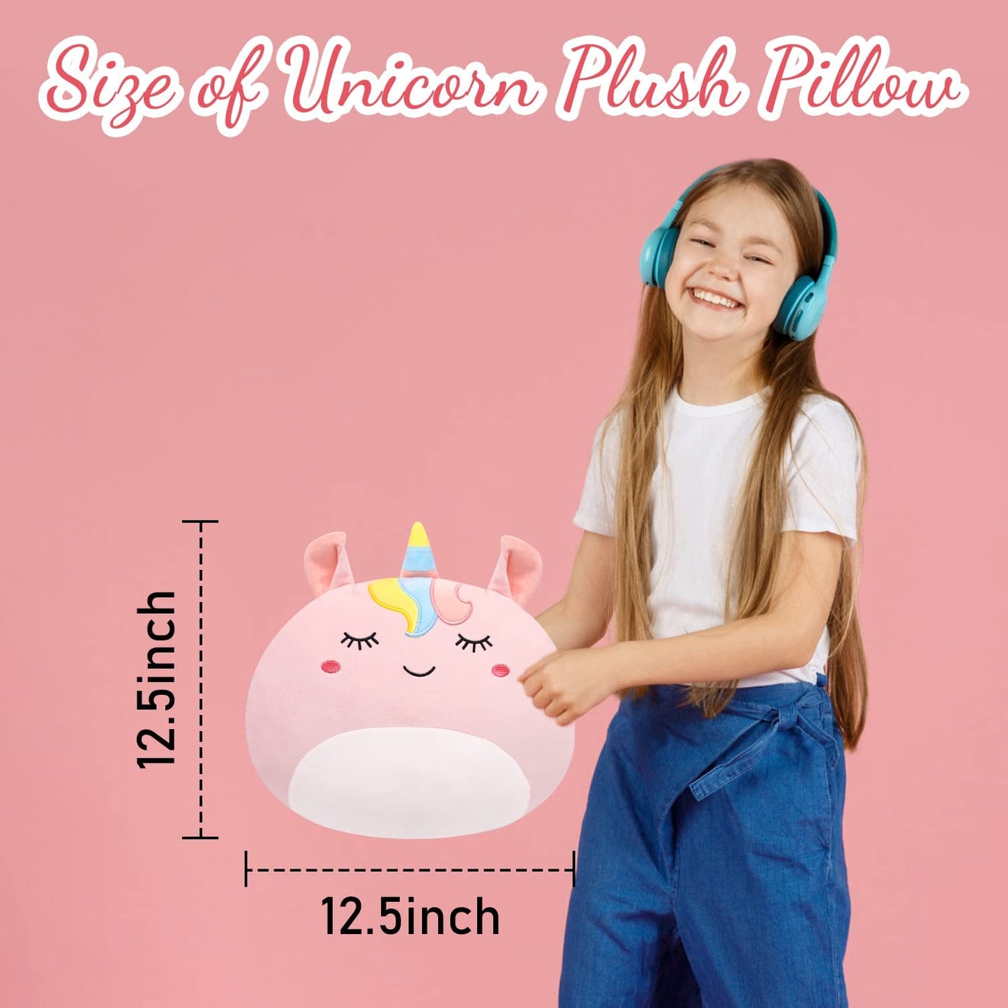 Valentines Day Gifts Plush Pillow Stuffed Animals for Girls - 12.5" Cute Pink Plushie Stuffed Horse Plush Toy, Soft Hugging Pillow Plush Animal Throw Pillows for Kids Christmas Birthday Gifts