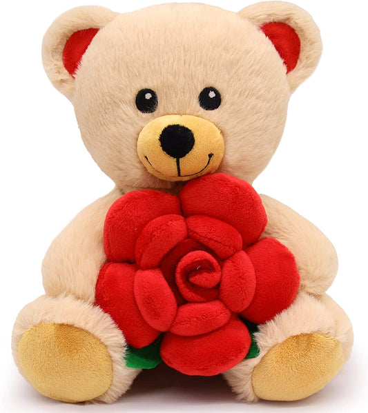 Valentines Day Teddy Bear Stuffed Animal, I Love You Teddy Bear with rose, cute plush teddy bear is a beautiful gift for lover, wife, perfect for Valentine's Day, birthday home decoration, Brown