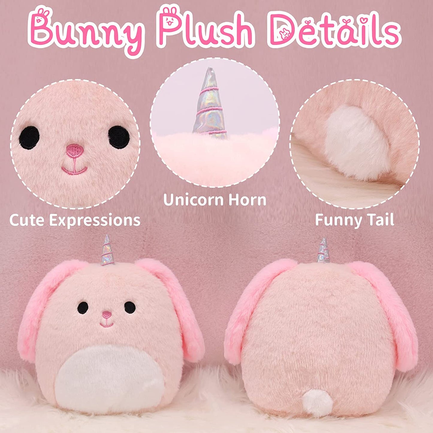 Cute Rabbit Stuffed Animals Soft Rabbit Plush Pillow Toys, Pink Bunny Plush Stuffed Animals Bunny Doll Toy for Kids Boys Girls Easter Gifts