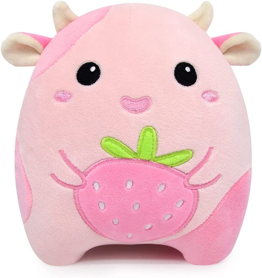Strawberry Cow Plush Pillow Toy, 8” Kawaii Strawberry Cow Stuffed Animals Plush Pillow Toys, Cute Pink Cow Plushie Soft Stuffed Cow Toys for Christmas Halloween Birthday Kids Gifts Home Car Decoration