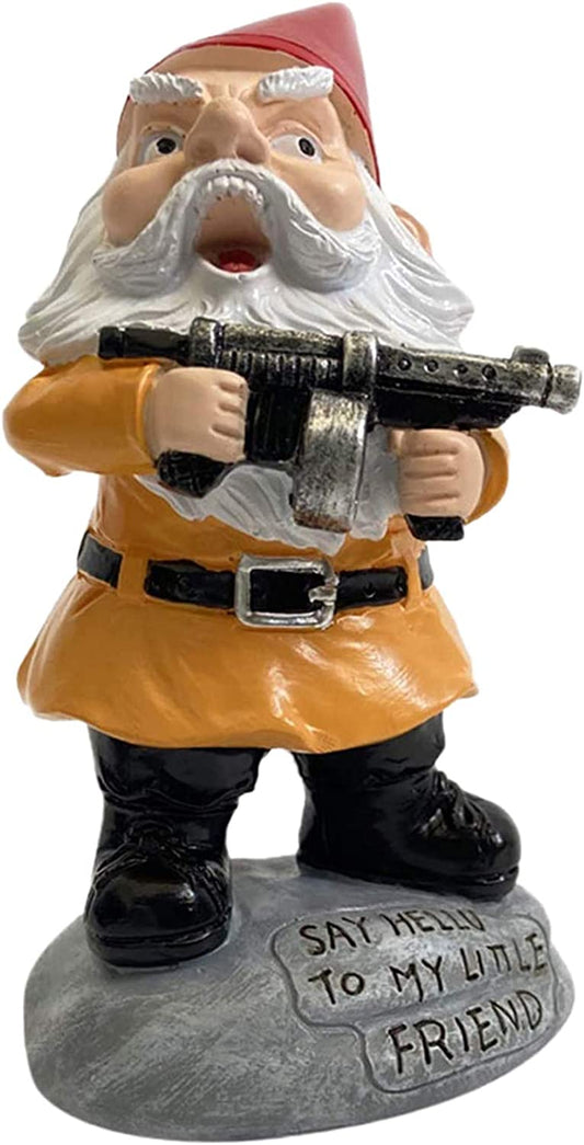 Garden Gnome Statue 5.9 inch,Gnome Cartoon Doll Christmas Decorations Ornament Polyresin Garden Gnome Statue Indoor/Outdoor Funny Lawn Decoration Ornaments (Take a Gun)