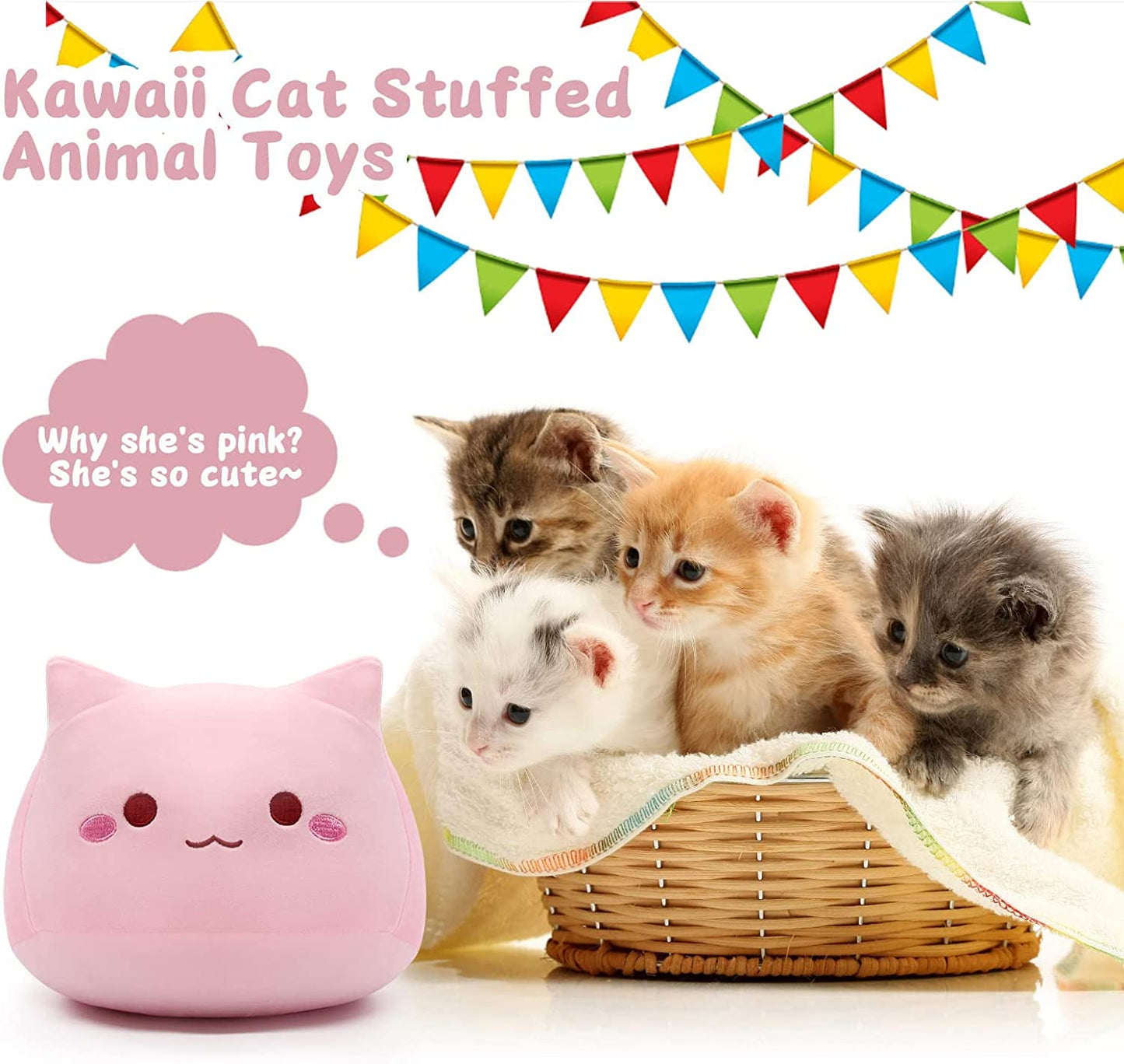 8" Cat Plush Pink Cat Pillow,Soft Plush Doll Cat Plushie Cat Pillow,Stuffed Animal Soft Plush Pillow Baby Plush Toys Cat Shape Design Sofa Pillow Decoration Doll