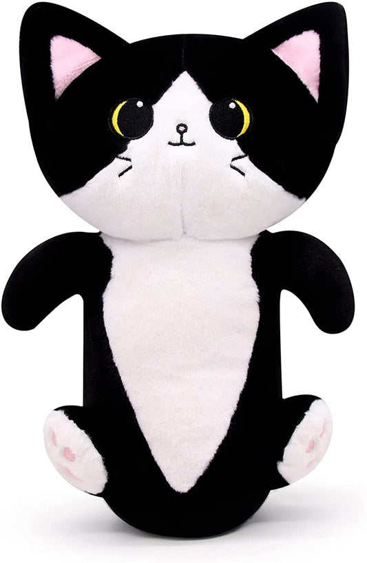 Niedliche Katze Plüsch Kissen Spielzeug, Kawaii Katze Plüschtiere Schwarze Katze Plüschie, weiche gefüllte Katze Puppe Kissen Weihnachten Plüsch Geschenk für Kinder