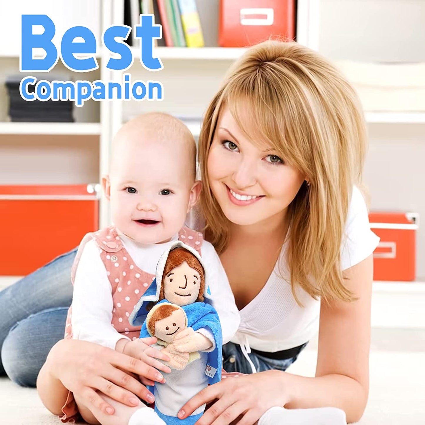 Mary Plush Toy Mother of Jesus Plush Stuffed Doll, 13“ Virgin Mary Holding Baby Jesus Doll, Christians Religious Toys Savior Plush Figure Mary Doll for Baptism Easter Gift Home Decoration