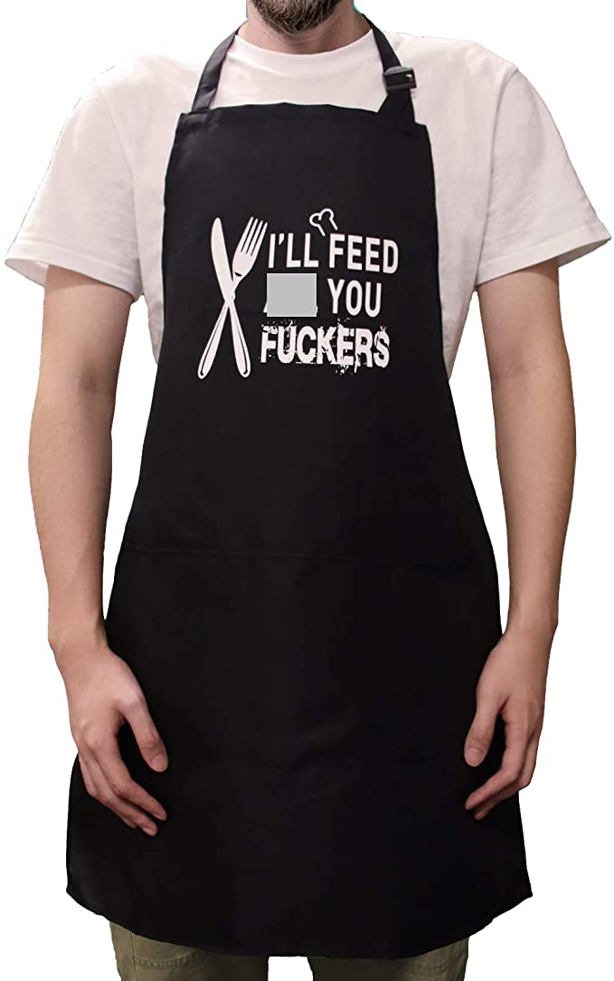 I'll Feed All You Aprons for Men Women,Adjustable Bib Grill Aprons with 3 Pockets and Adjustable Neck,BBQ Apron for men Black Funny Cooking Chef Apron Gift