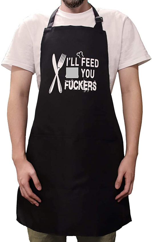 I'll Feed All You Aprons for Men Women,Adjustable Bib Grill Aprons with 3 Pockets and Adjustable Neck,BBQ Apron for men Black Funny Cooking Chef Apron Gift