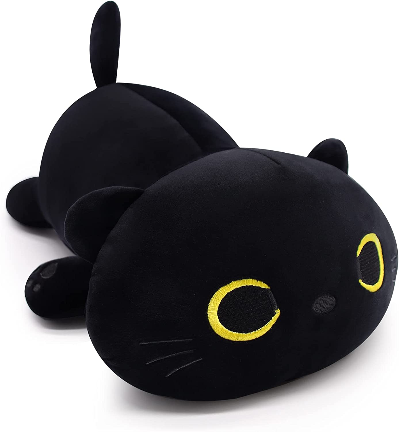 Cute Cat Plush Pillow Toys, 13inch Kawaii Cat Stuffed Animals Black Cat Plushie, Soft Stuffed Cat Doll Pillow Christmas Plush Gift for Kids