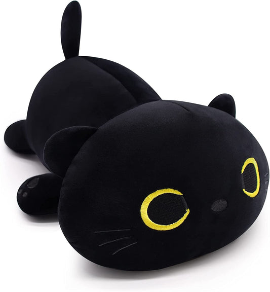 Cute Cat Plush Pillow Toys, 13inch Kawaii Cat Stuffed Animals Black Cat Plushie, Soft Stuffed Cat Doll Pillow Christmas Plush Gift for Kids