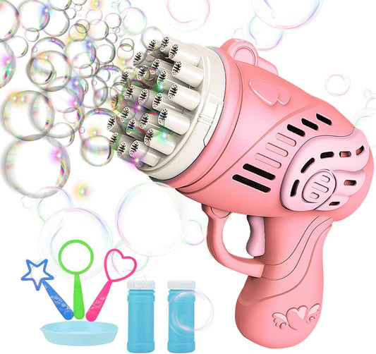 23 Holes Bubble Machine for Kids, Bubble Machine Gun with Bubble Solution, Automatic Bubble Gun for Boys and Girls Outdoors in Summer, Toddler Bubble Gun Suitable for Party, Birthday（Pink）