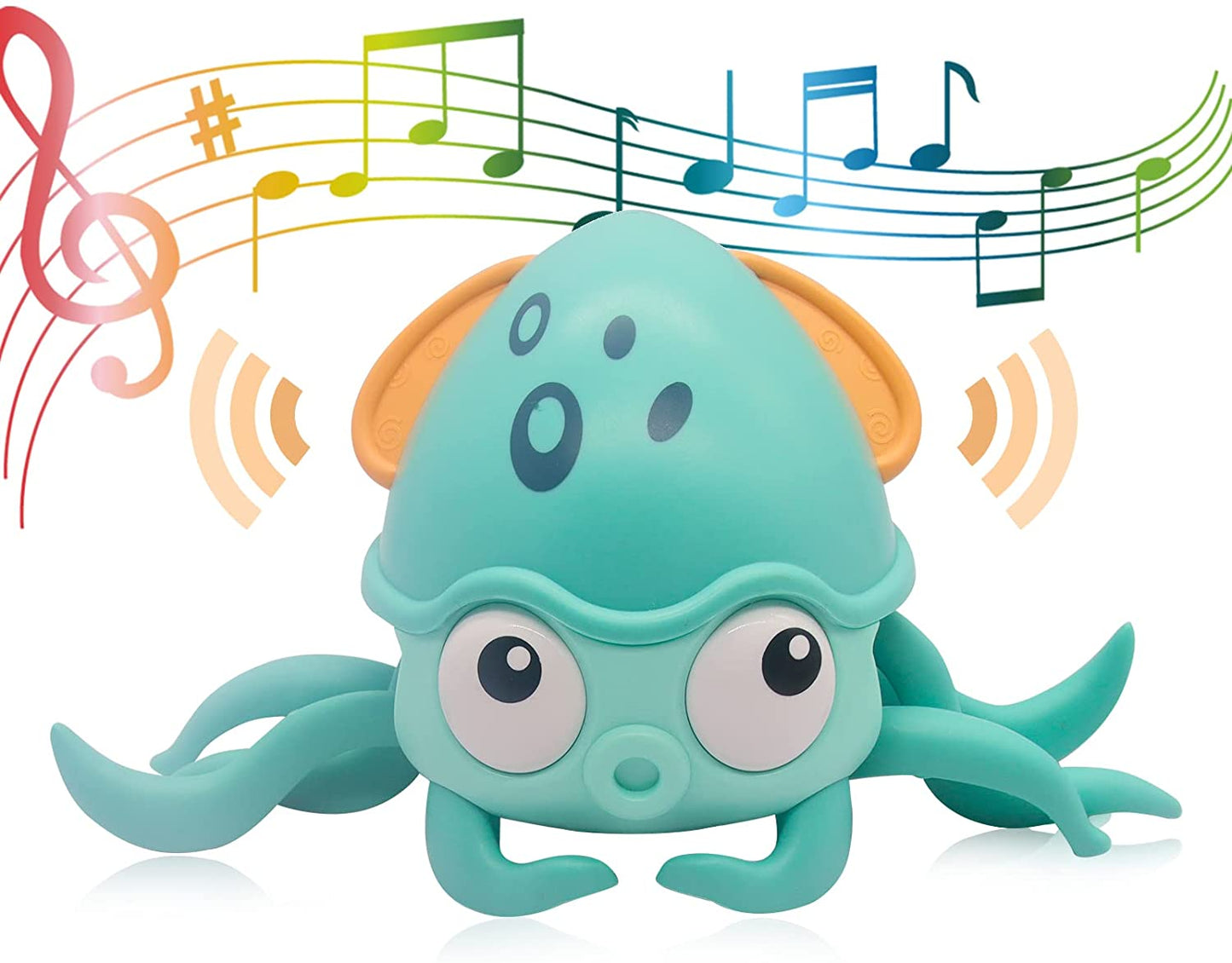 Baby Crawling Toy Musical Octopus - Electronic Movable Pet for Kids Toddler Interactive with Music, LED Light Up Automatically Avoid Obstacle Walking Toys, Blue