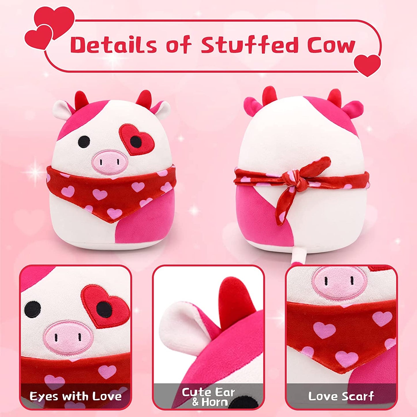 Cow Stuffed Animals Cow Plush Pillow Toys, Cute Cow Plushie Plush Toy, Soft Stuffed Cow Plush Toy Stuffed Animal Cow Pillow Doll for Kids Birthday Valentines Day