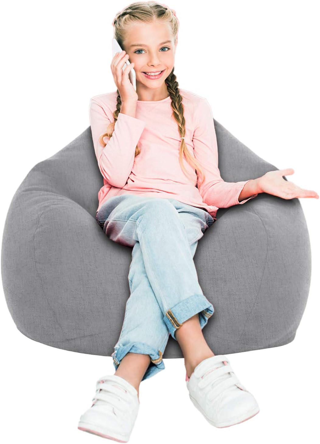 [No Filler] Bean Bag Chair Cover, Soft Bean Bags Chairs for Kids Teens | Stuffable Zipper Beanbag for Organizing Children Plush Toys for Garden Lounge Dorm Room (Grey, S-27.5"x 31.5")