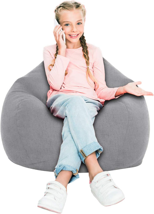 [No Filler] Bean Bag Chair Cover, Soft Bean Bags Chairs for Kids Teens | Stuffable Zipper Beanbag for Organizing Children Plush Toys for Garden Lounge Dorm Room (Grey, S-27.5"x 31.5")