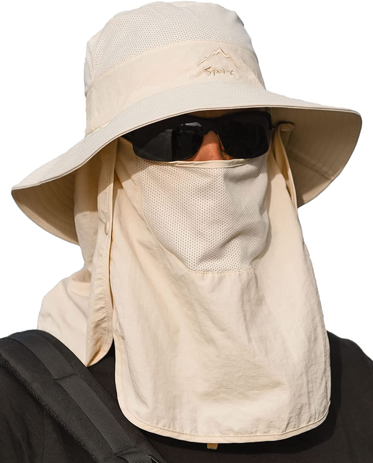 Fishing Hat Sun Protection Hat UPF 50+ Sun Protection Wide Brim Fishing Cap with Removable Flap for Fishing Hiking Camping