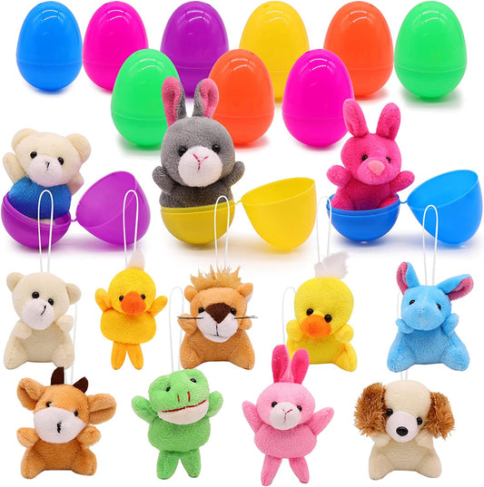 Easter Eggs Filled with Mini Animal Plush Toy Set, 12 Pack Cute Easter Stuffed Animal Keychain, Easter Basket Stuffed Animals for Easter Egg Hunt Party Supplies Favors, Easter Gift for Kids