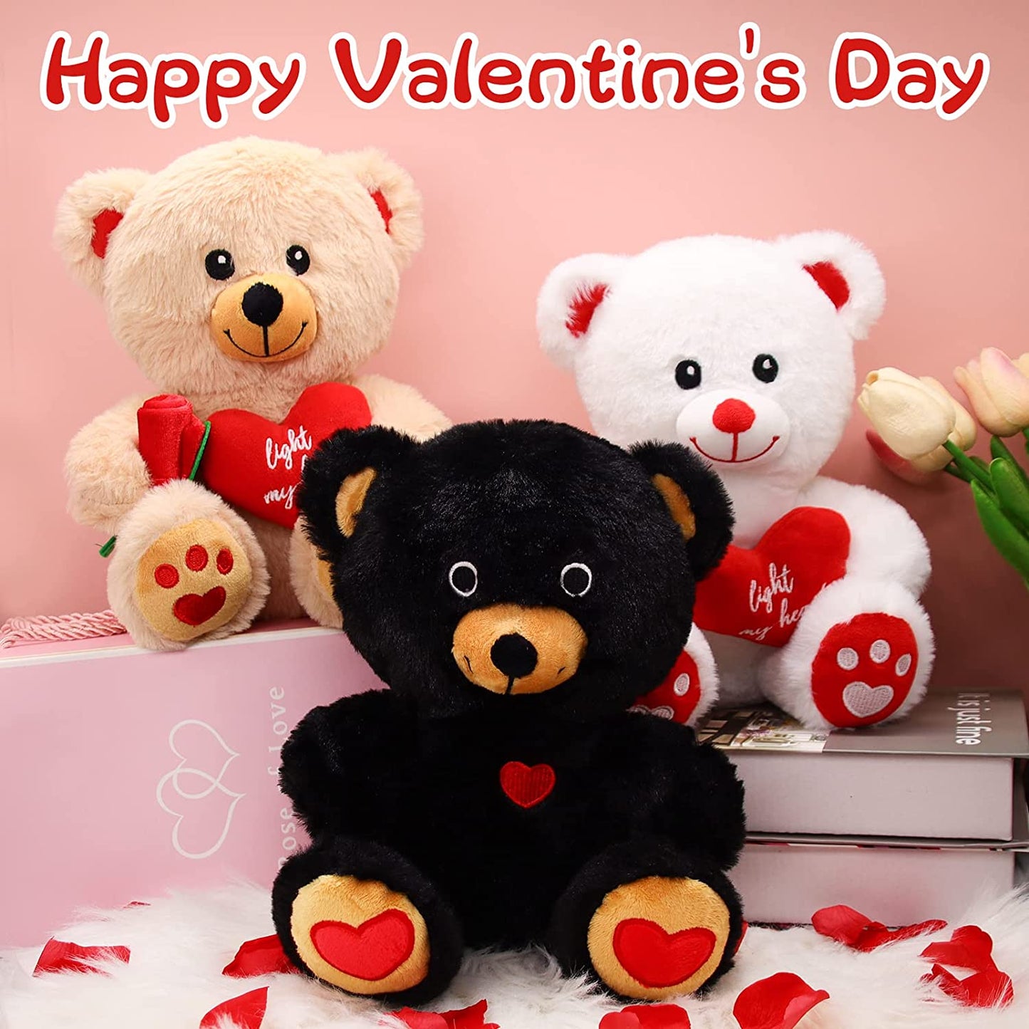 Valentines Day Gifts for Her Him Girlfriend Boyfriend, 9“ Cute Black Teddy Bear Stuffed Animals with Red Heart, Teddy Bear Plush Stuffed Animal Bear Valentines Day Decoration Plush Gift for Kids