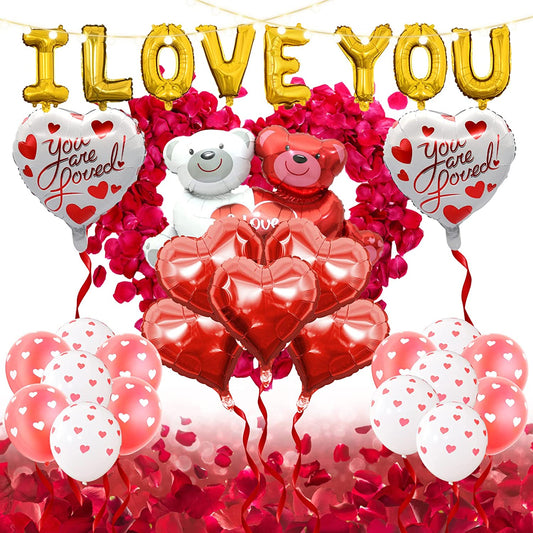 Valentines Day Balloons Kit I Love You Decoration Set Gold I Love You Banner 1000 Pieces Red Rose Petals Wedding Flower Decoration Foil Balloon Valentine Decorations Party Supplies