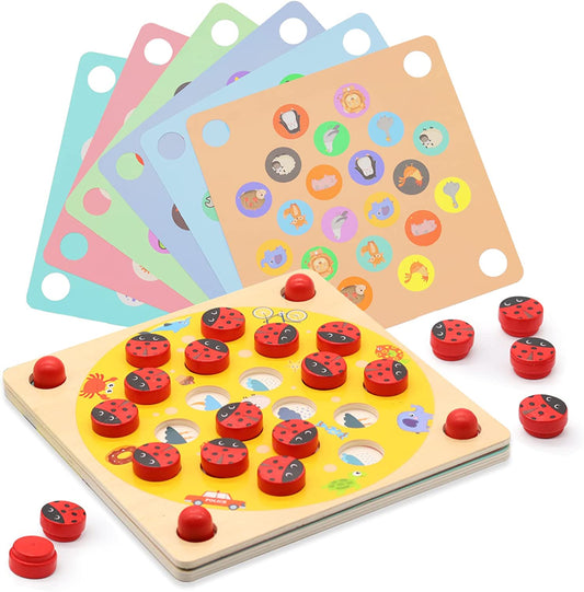 Ladybug's Garden Memory Games, Wooden Memory Matching Game, Educational Logical Thinking Match Board Toys Educational Games for Toddlers, Kids’ Game for Ages 3 and Up