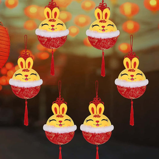 2023 Year Rabbit Plush Toy, 6Pcs Chinese New Year Bunny Plush Doll Pendant, New Year Mascot Plush Stuffed Animal, Chinese New year Gifts Stuffed Bunny