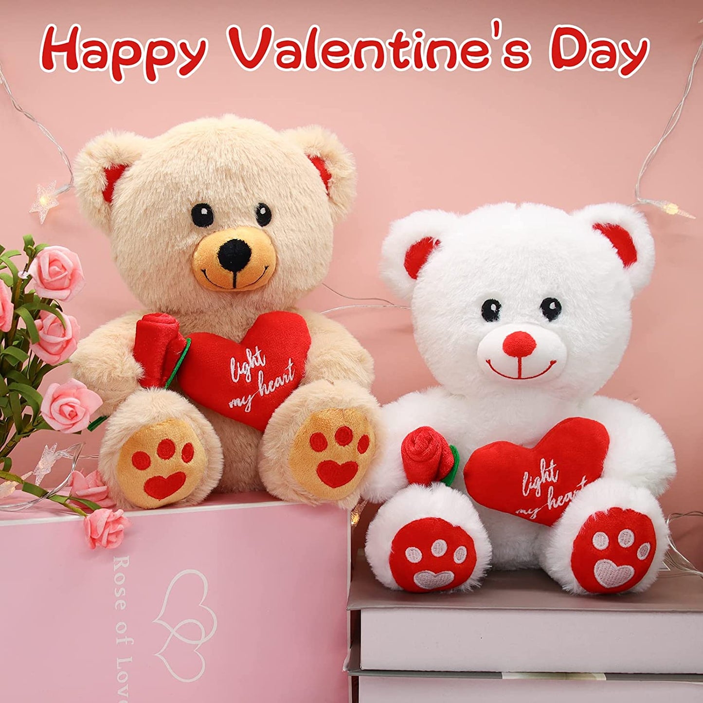 Valentines Day Gifts for Her Teddy Bear Stuffed Animals for Girlfriend, 9“ Red Heart Brown Teddy Bear Plush with Rose Toy, Cute Valentines Day Stuffed Animals Bear Gifts for Kids boyfriend Wife Women