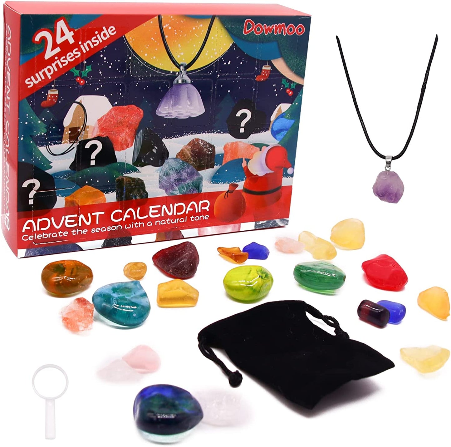 Advent Calendar 2022 for Crystals 24 Days Christmas Advent Calendar Countdown Surprises - Natural Gemstones the Best Gift for Children