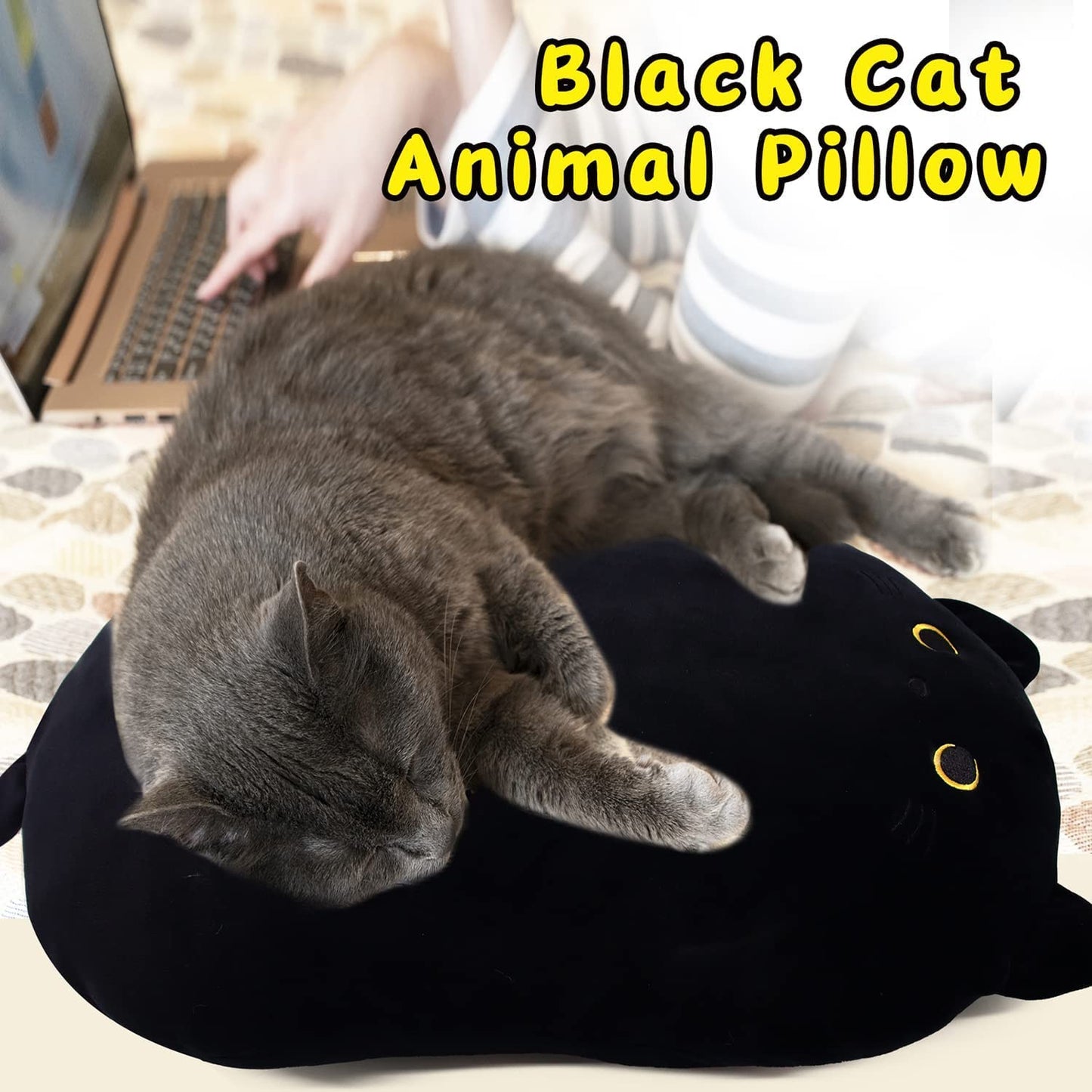 Black Cat Plush Toy Black Cat Pillow,Soft Plush Doll Cat Plushie Cat Pillow,Stuffed Animal Soft Plush Pillow Baby Plush Toys Cat Shape Design Sofa Pillow Decoration Doll