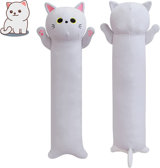 Long Cat Plush Body Pillow, 21" Long Cat Stuffed Animals Soft Long Cat Plushie Pillow, Gray Long Cat Throw Pillow Doll Kawaii Stuffed Cat Toys for Birthday Christmas Kids Gifts Home Car Decoration